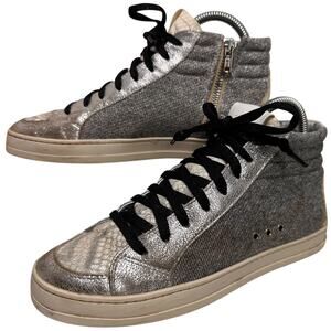 P448 Women Sneaker Molly High Top Silver Snakeskin 37 Leather Italian Skater EC